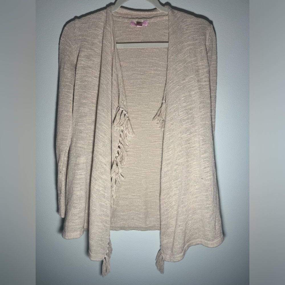 Lilly Pulitzer Fringe Open Cardigan Sweater Natural Lightweight Size XS